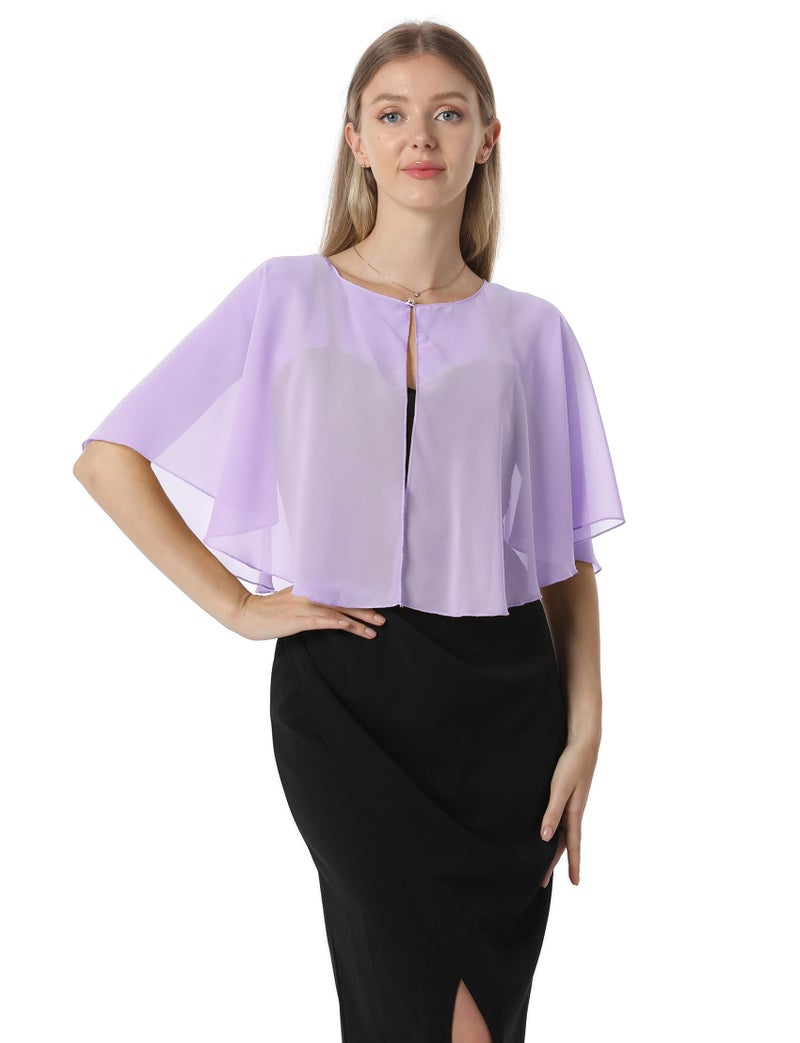 Hotshawl كاب شيفون للنساء، أغطية ناعمة، شالات ولفائف لفستان المساء، كاب زفاف، غطاء (بنفسجي) - Image 1